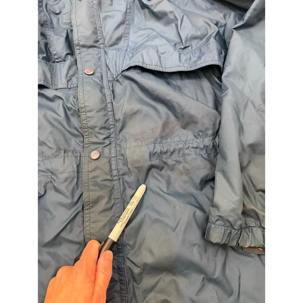 Vtg Helly Hansen Packable Rain Jacket Blue Hooded Full Zip Pockets Men's M *Read